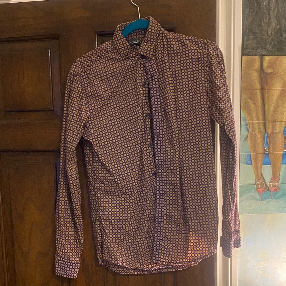 Desigual Men's Geometric Button Down Shirt - Red and Blue